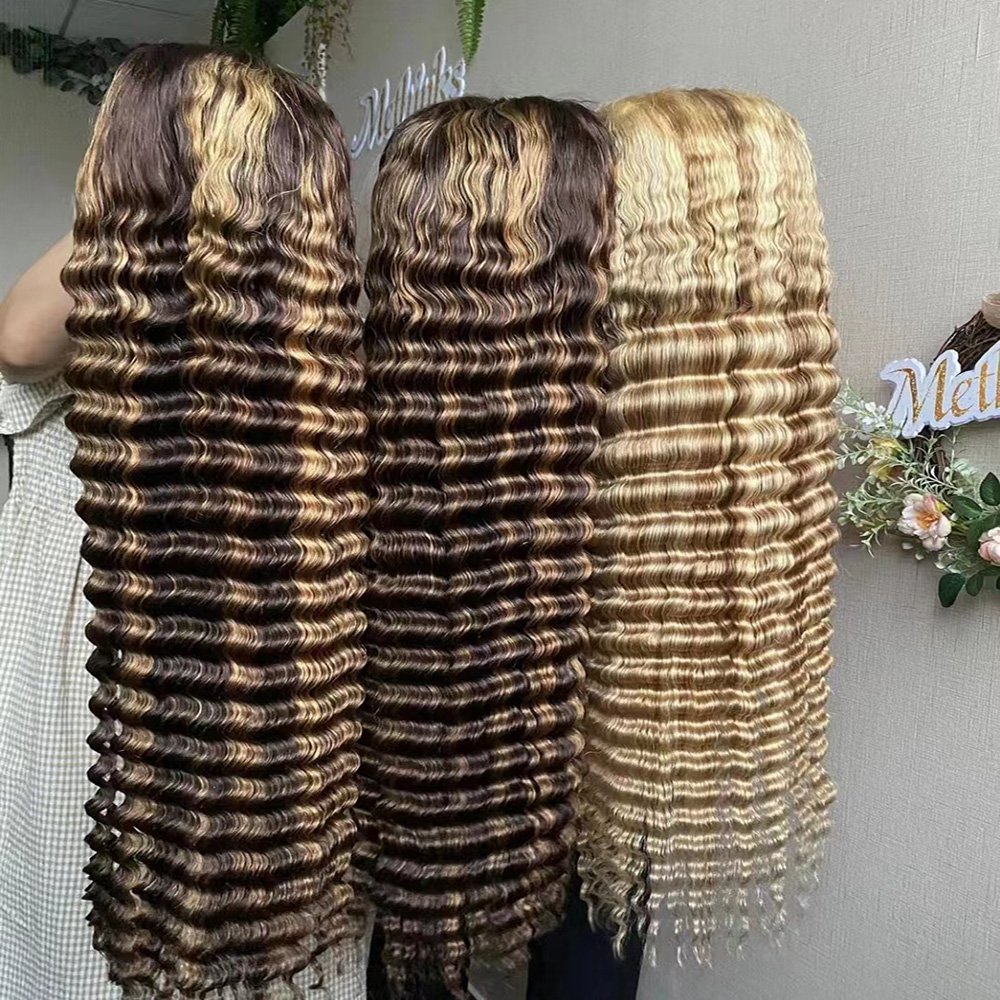 Wholesale Human Hair Wigs Highlight Straight Body Water Deep Loose Wave Glueless 13x4 Transparent Swiss Lace Frontal Wigs