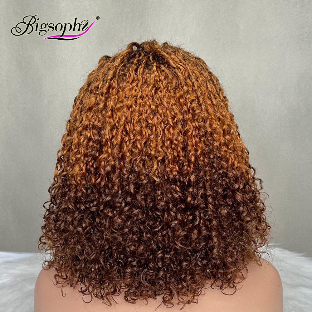 Transparent Single Knot Lace Front Pixie Curly Three Tone Ombre Color Bob Human Hair Wig Glueless Factory Price
