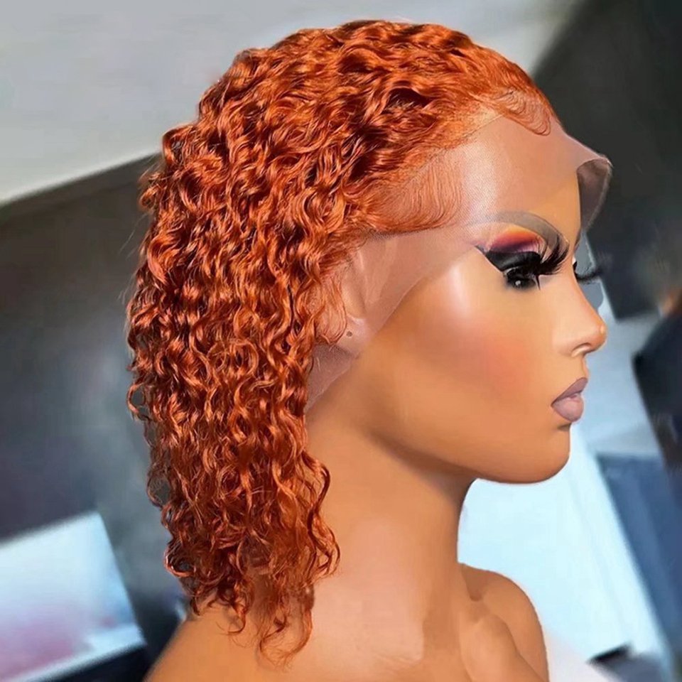 Ginger Orange Curly Short Bob Human Hair Lace Wigs,13x6 HD Lace Front Human Hair Wig Glueless Pre Plucked With Baby Hair