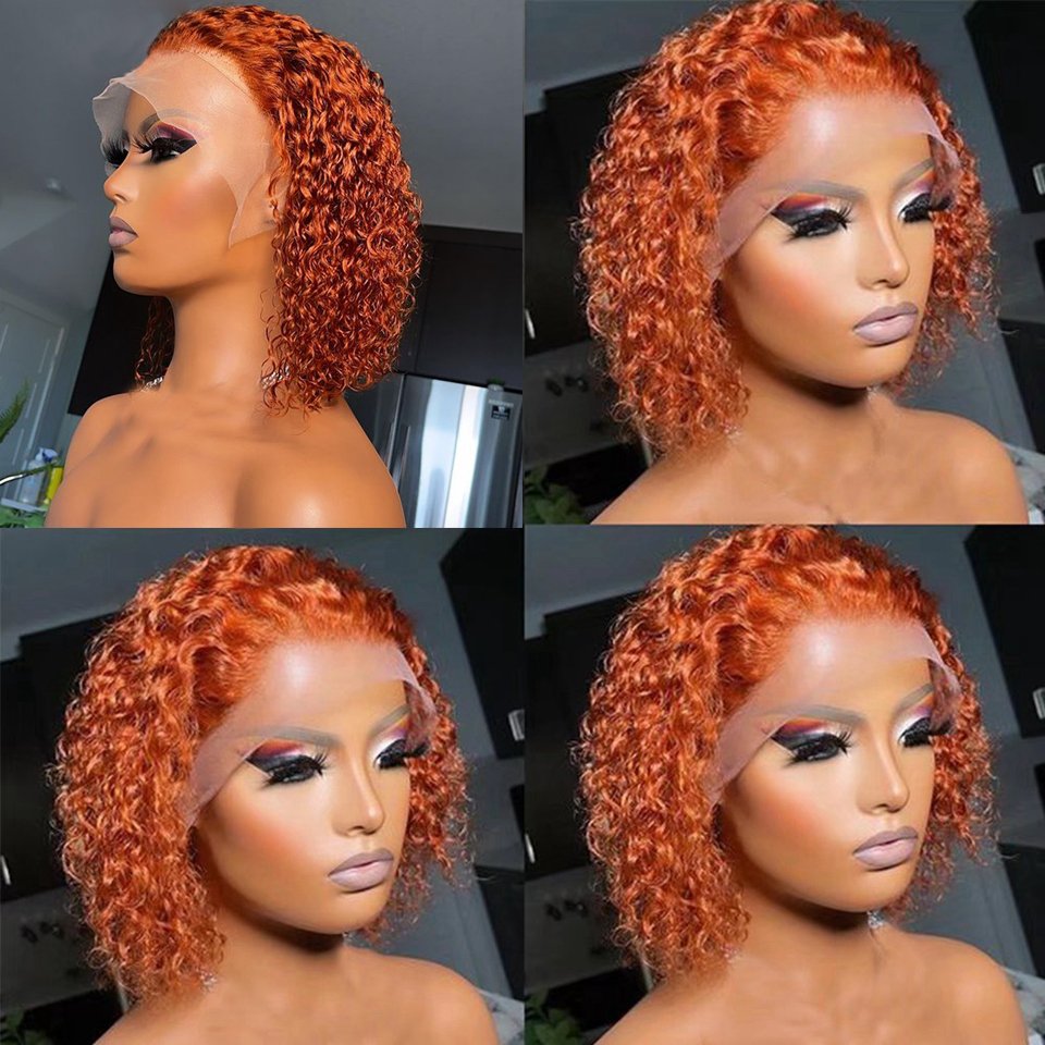 Ginger Orange Curly Short Bob Human Hair Lace Wigs,13x6 HD Lace Front Human Hair Wig Glueless Pre Plucked With Baby Hair