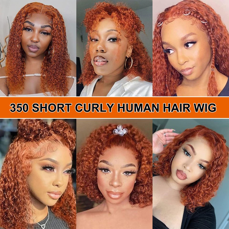 Ginger Orange Curly Short Bob Human Hair Lace Wigs,13x6 HD Lace Front Human Hair Wig Glueless Pre Plucked With Baby Hair