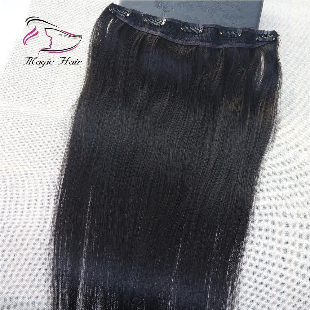 Big Promotion Cuticle Aligned Remy Human Hair Double Drawn 3/4 Half Head One Piece Half Wig Clip in Hair Extensions with 5 Clips