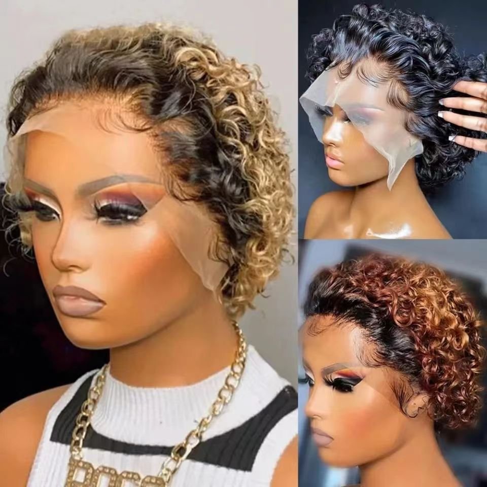 Short Pixie Cut Curly Lace Front Wigs For Black Women 100% Human Hair Wigs Pixie Curls Closure Wig Tpart cuticle aligned hair