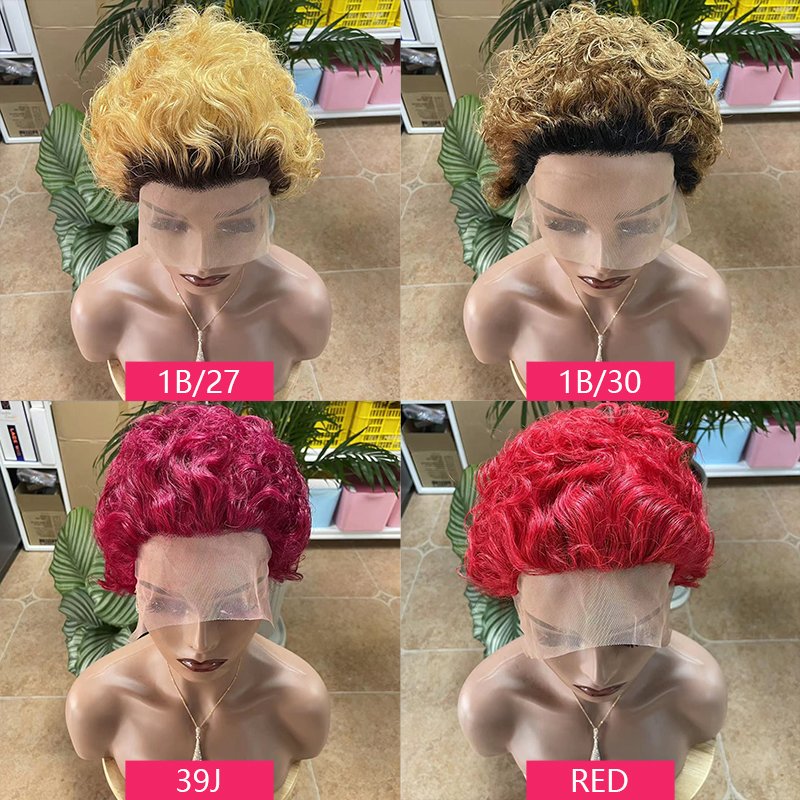 Short Pixie Cut Curly Lace Front Wigs For Black Women 100% Human Hair Wigs Pixie Curls Closure Wig Tpart cuticle aligned hair