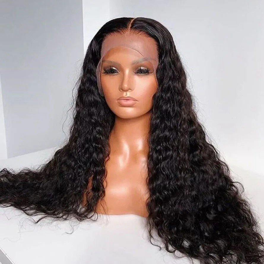 Water Wave Remy Human Indian Hair Wigs Glueless Swiss Lace Front Wig Pre Plucked Loose Deep Curly HD Lace Human Hair Wig