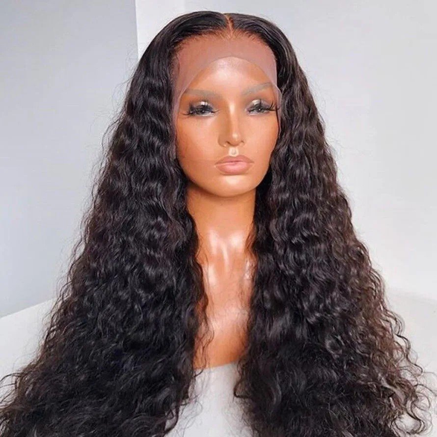 Water Wave Remy Human Indian Hair Wigs Glueless Swiss Lace Front Wig Pre Plucked Loose Deep Curly HD Lace Human Hair Wig