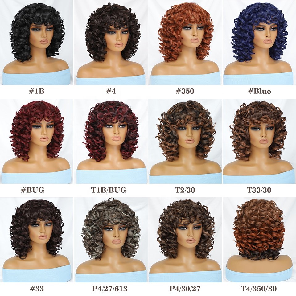 wholesale Synthetic Fiber Wave Wigs Heat Resistant Short Afro Kinky Curly Style Machine Made Wig with Bangs For Black Women