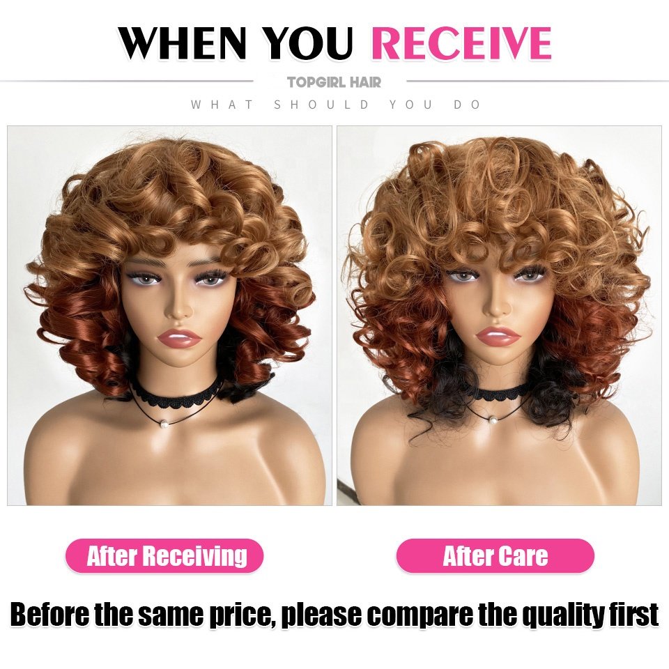 wholesale Synthetic Fiber Wave Wigs Heat Resistant Short Afro Kinky Curly Style Machine Made Wig with Bangs For Black Women