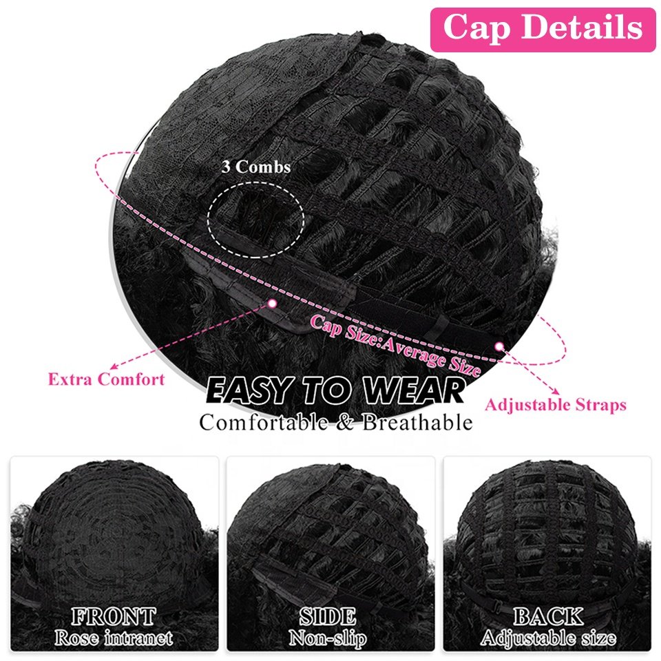 wholesale Synthetic Fiber Wave Wigs Heat Resistant Short Afro Kinky Curly Style Machine Made Wig with Bangs For Black Women