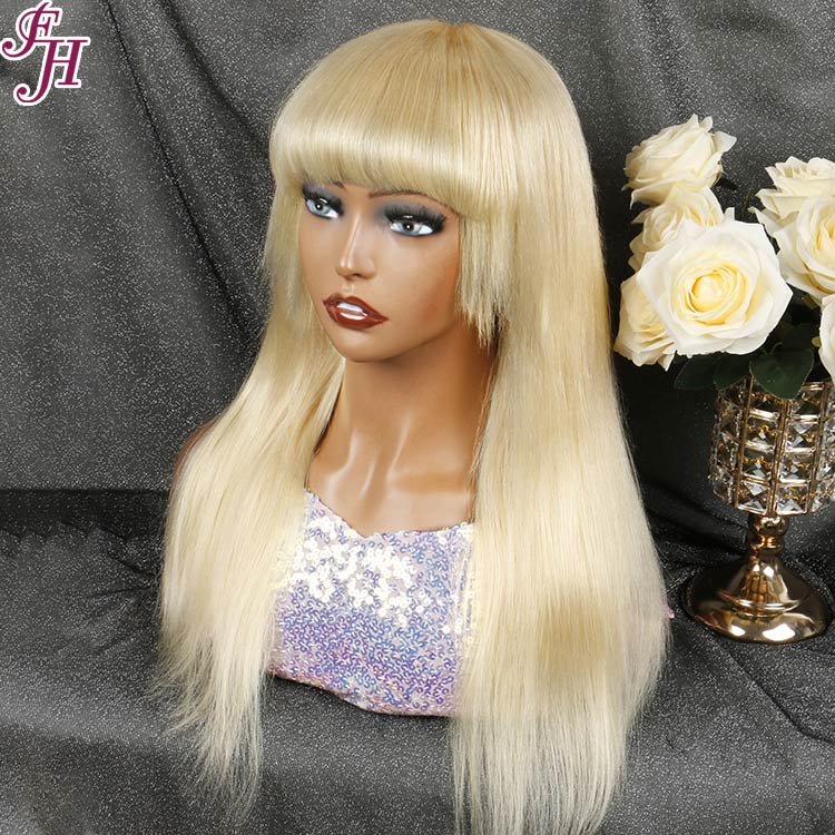 FH No Lace Blonde 613 Straight Machine Made Wig Human Hair Wig Full Machine Made Natural Wig With Bang