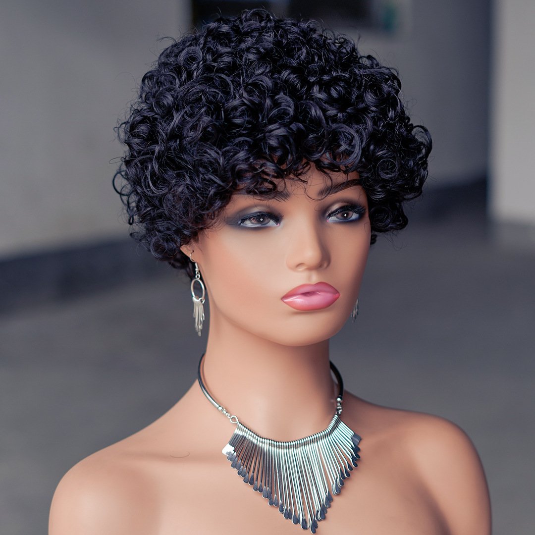 Factory Price Hot sale Ombre Blonde Color Pixie Curly Cut Bob Wig Raw Cuticle Aligned 100% Human Hair Swiss Wigs