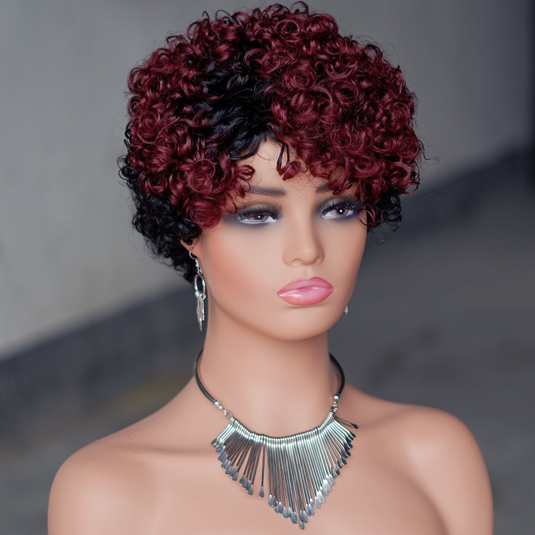 Factory Price Hot sale Ombre Blonde Color Pixie Curly Cut Bob Wig Raw Cuticle Aligned 100% Human Hair Swiss Wigs