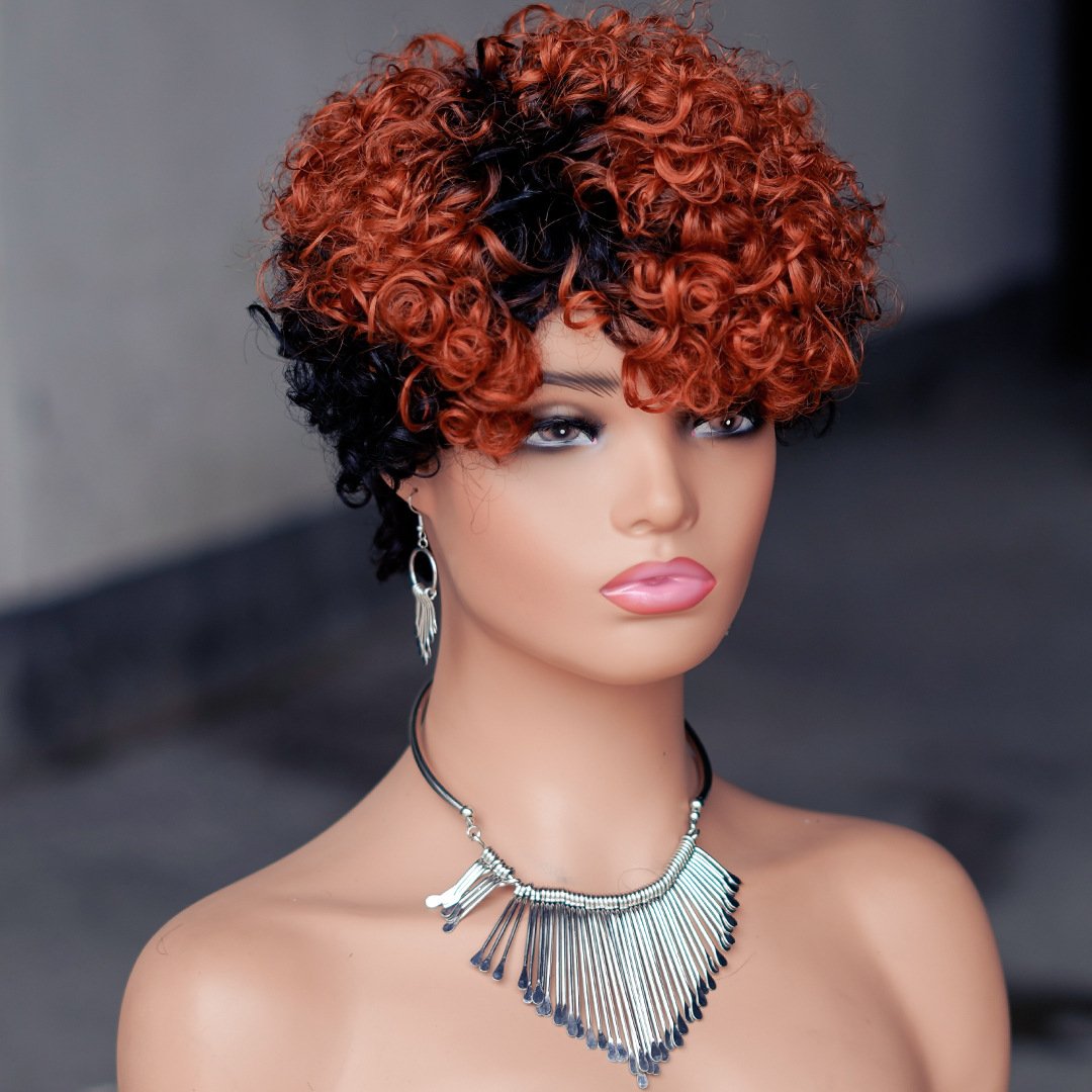 Factory Price Hot sale Ombre Blonde Color Pixie Curly Cut Bob Wig Raw Cuticle Aligned 100% Human Hair Swiss Wigs