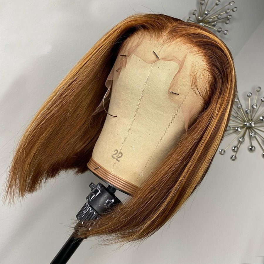 Highlight Wig 13x4 HD Transparent Lace Front Straight Bob Wig Brown Honey Blonde Short Bob Lace Front Wig