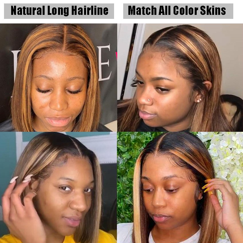 Highlight Wig 13x4 HD Transparent Lace Front Straight Bob Wig Brown Honey Blonde Short Bob Lace Front Wig
