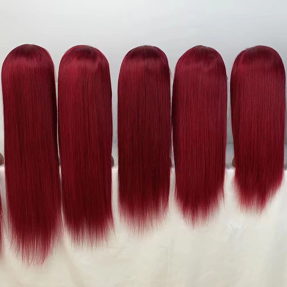 Virgin Hair 13x4 Lace Front Wig Human Hair Wigs 99J Burgundy Pre-Plucked Wine Red Silky Straight Transparent Lace Frontal Wig