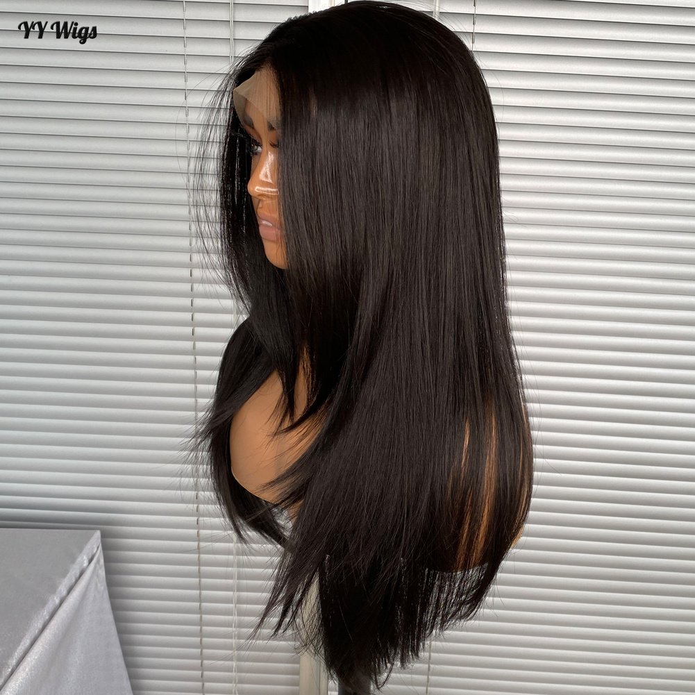 High Quality Black Silky Straight Heat Resistant Half Hand Tied Short Futura Synthetic Hair Lace Front Wig Women Average Natural