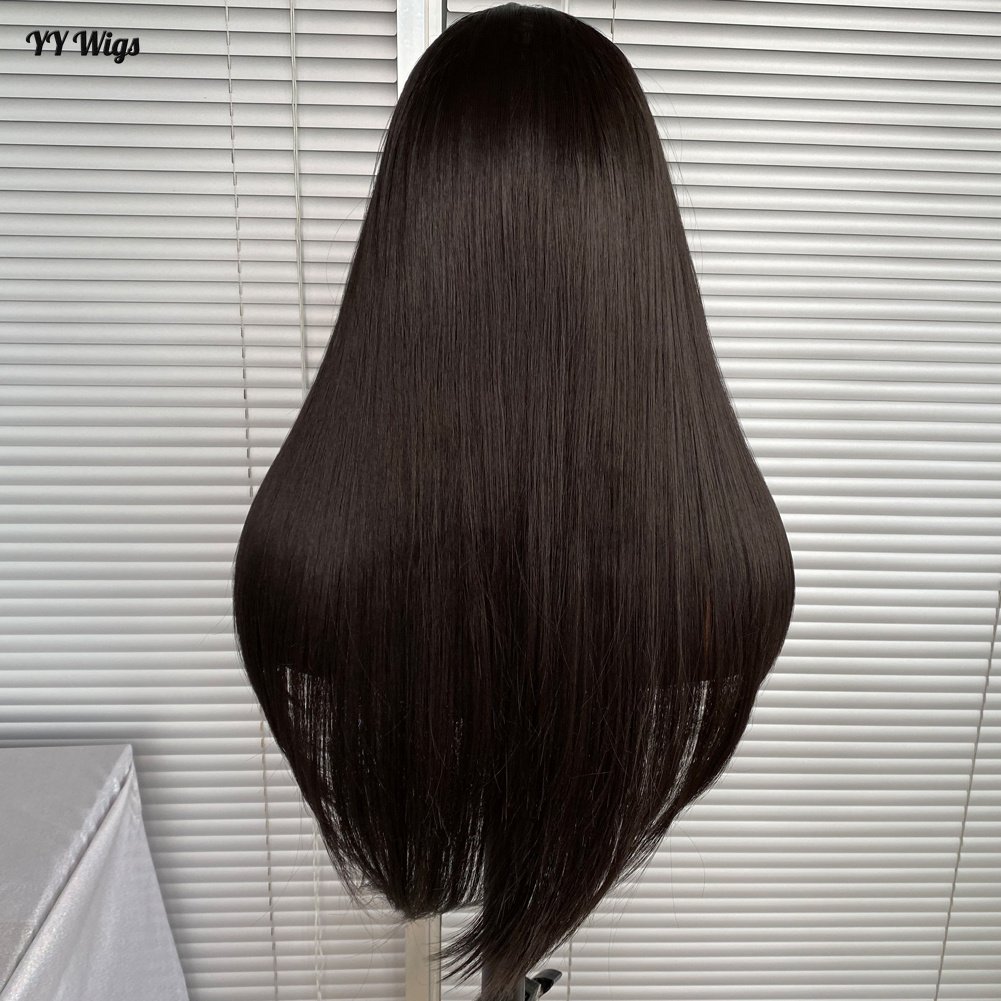 High Quality Black Silky Straight Heat Resistant Half Hand Tied Short Futura Synthetic Hair Lace Front Wig Women Average Natural