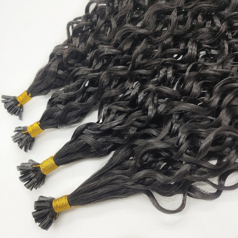 High Quality Double Drawn Raw Burmese Virgin Curly Keratin Glue U Tip Human Hair Extension