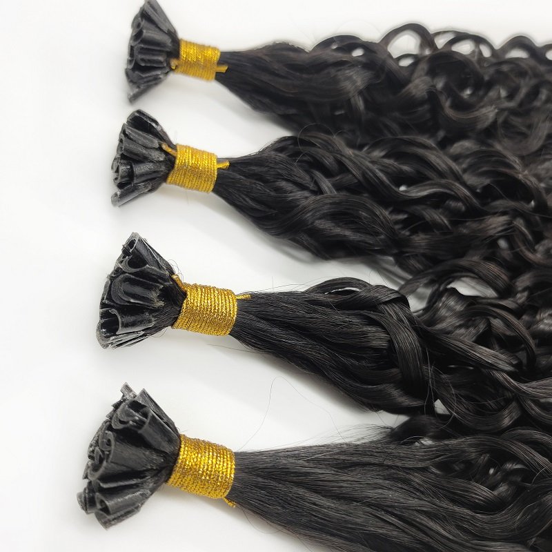High Quality Double Drawn Raw Burmese Virgin Curly Keratin Glue U Tip Human Hair Extension