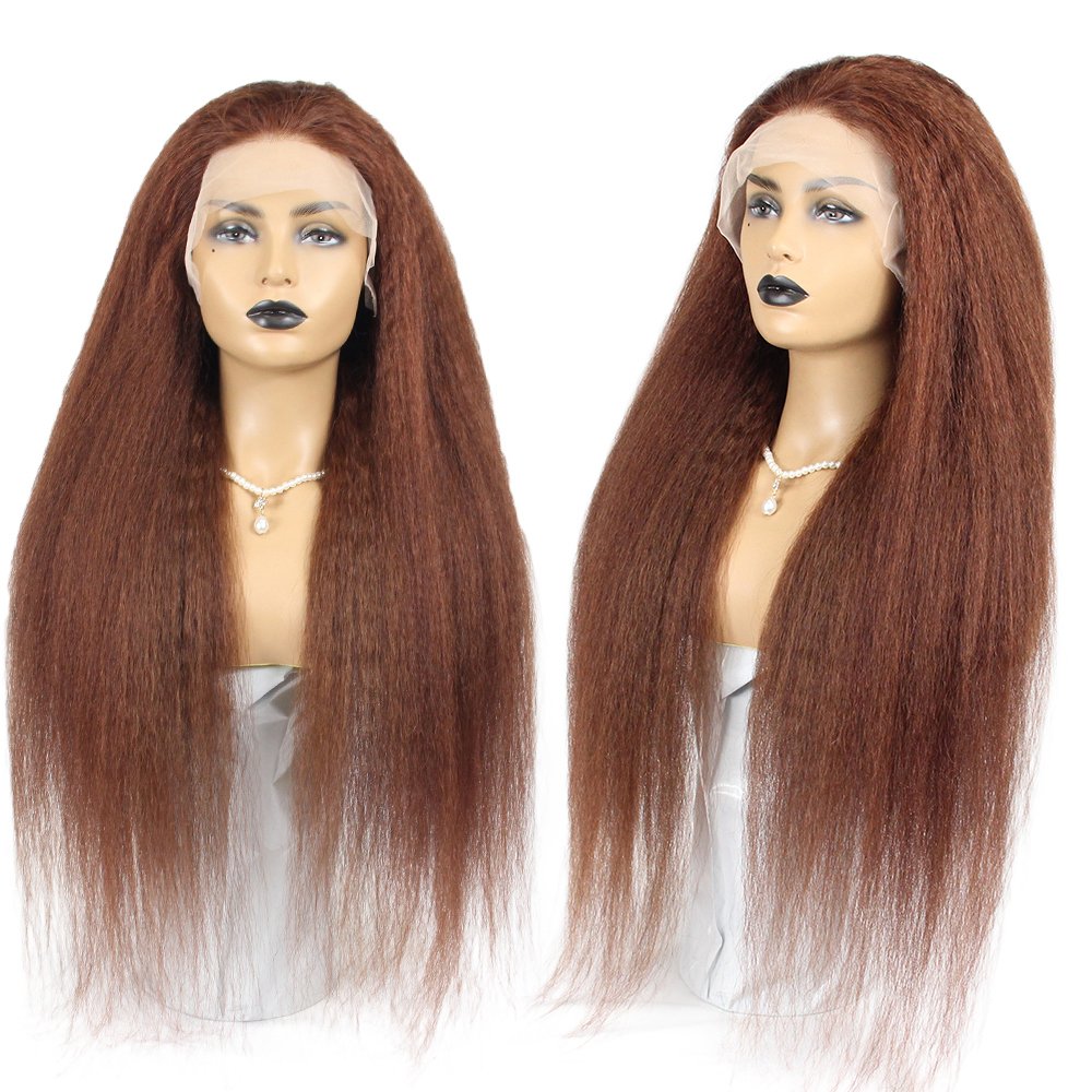 13*4 Kinky Straight Human Hair Wigs Glueless Yaki Straight 360 Transparent Lace Wig Kinky Straight Lace Front Wig