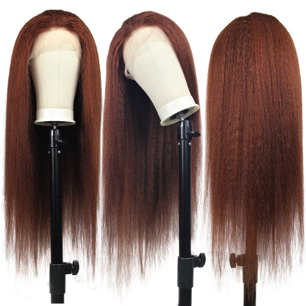 13*4 Kinky Straight Human Hair Wigs Glueless Yaki Straight 360 Transparent Lace Wig Kinky Straight Lace Front Wig