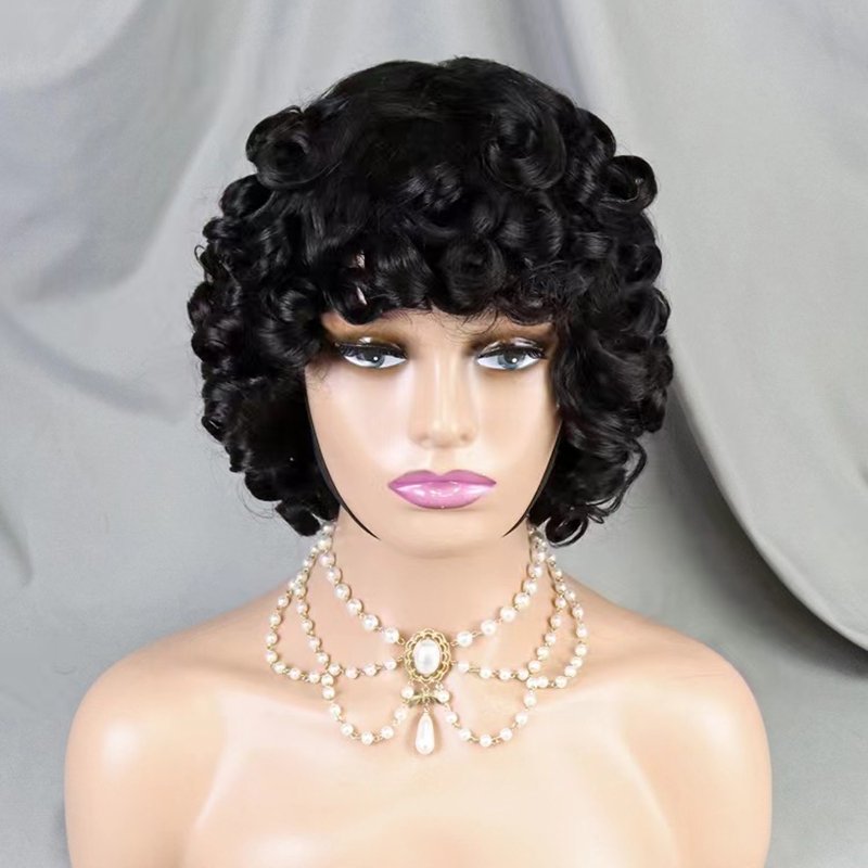 Wholesale 200% density bouncy curly hair wig with bangs 201gram 100% human hair wigs loose wave original hair extension