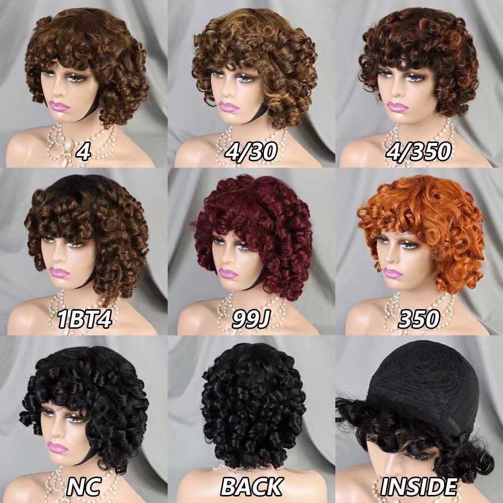 Wholesale 200% density bouncy curly hair wig with bangs 201gram 100% human hair wigs loose wave original hair extension