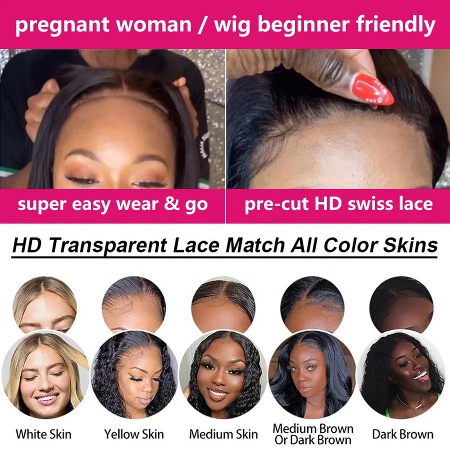 100% No Glue Ready To Go Wigs HD Swiss Lace Closure Human Hair Wigs For Black Women Dome Cap Real Glueless Wear And Go Wigs
