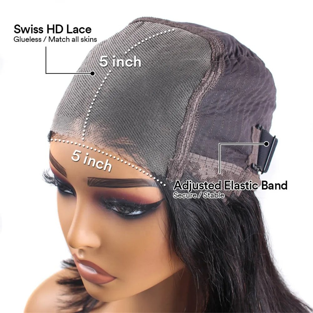 100% No Glue Ready To Go Wigs HD Swiss Lace Closure Human Hair Wigs For Black Women Dome Cap Real Glueless Wear And Go Wigs