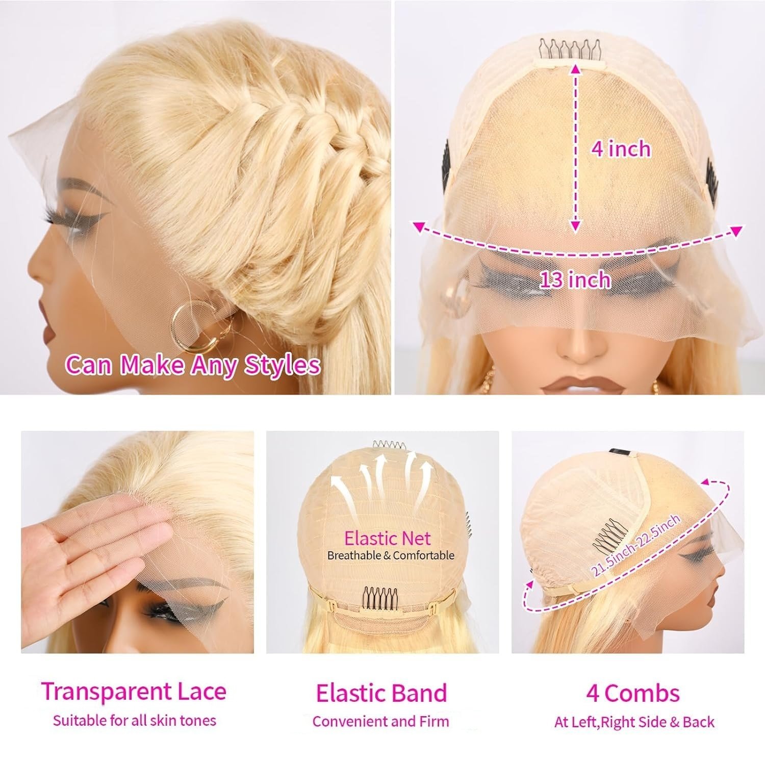 180% Density 613 Lace Frontal Wig European Hair Blonde Body Wave Lace Front Wig 13x4 Pre Plucked Human Hair Wigs For Black Women