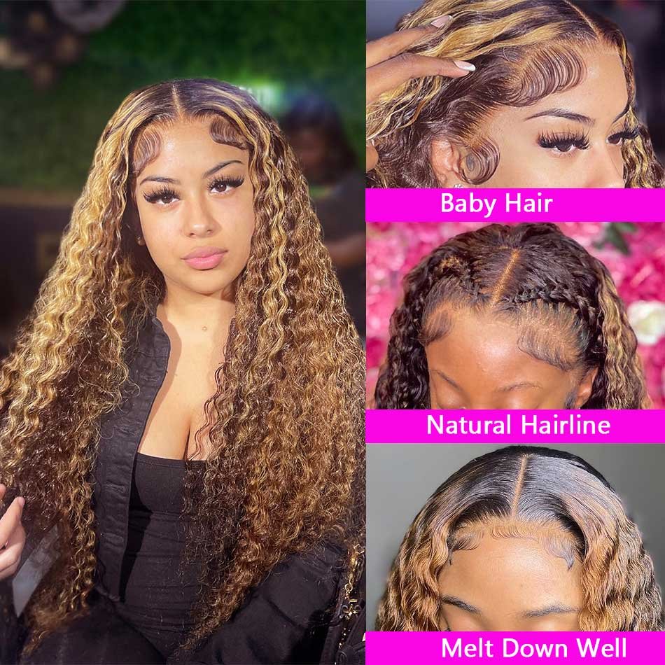 MODERN SHOW Highlight Brown Colored Human Hair Wigs Ombre Straight Lace Front Wig Highlight Human Hair Wigs