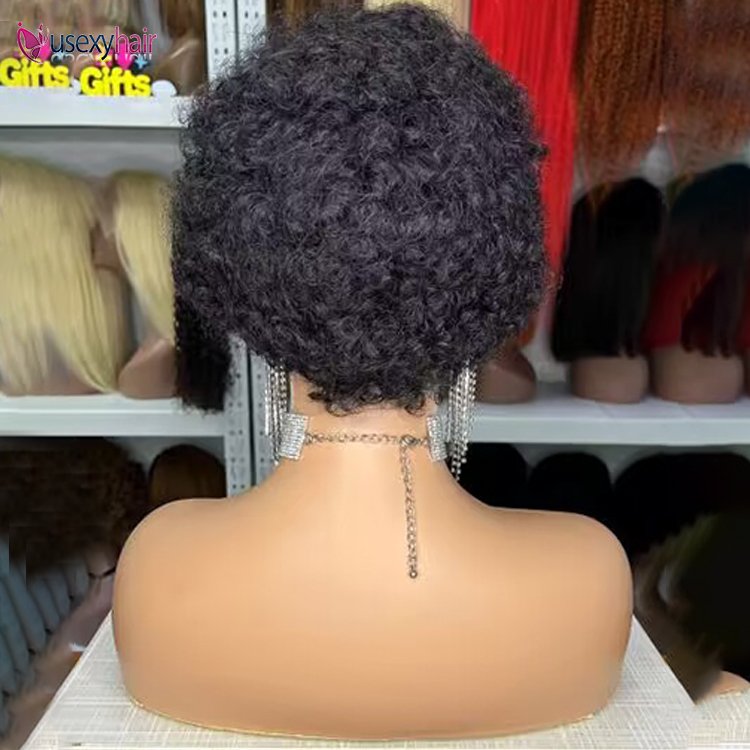 Brazilian Hair Short Machine Made Wig Afro Kinky Curly Wig Natural Color Remy Black Color Human Hair Wigs For Women