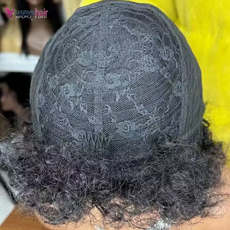 Brazilian Hair Short Machine Made Wig Afro Kinky Curly Wig Natural Color Remy Black Color Human Hair Wigs For Women