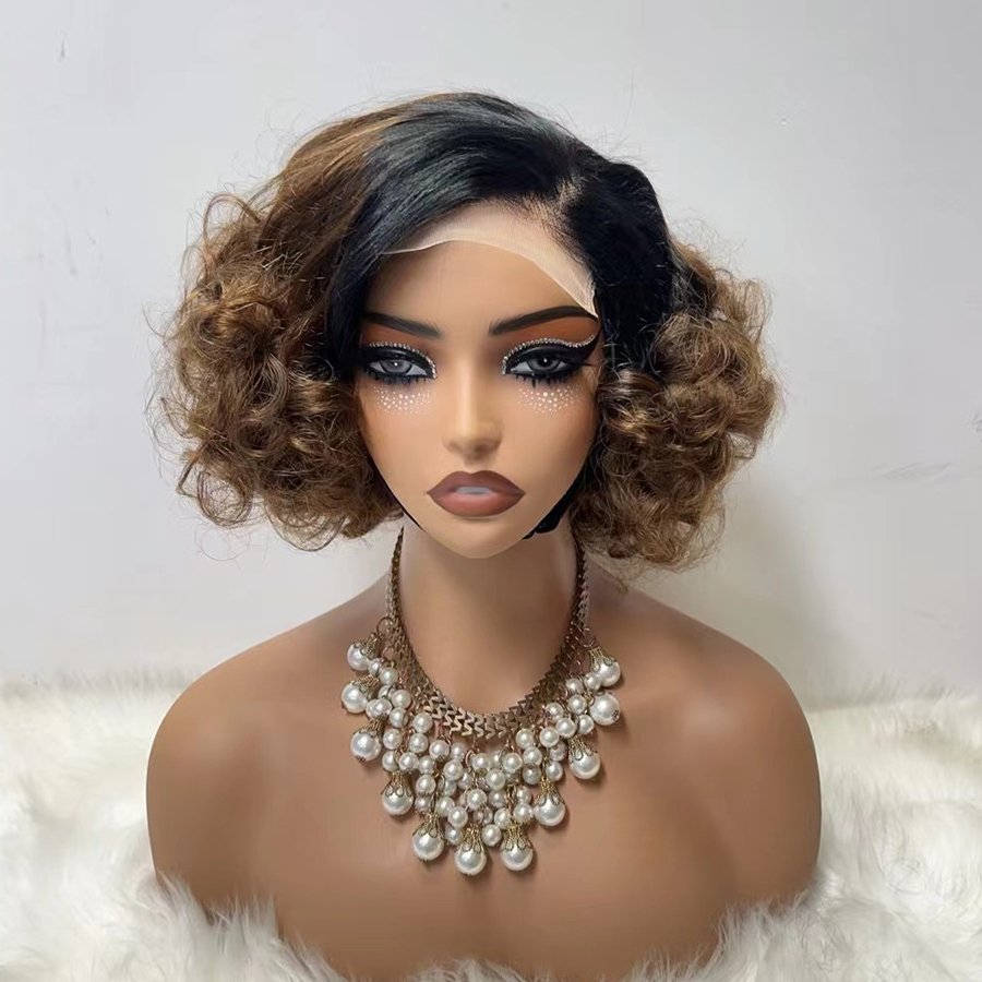 Wholesale 200% density bouncy curly hair wig with bangs 201gram 100% human hair wigs loose wave original hair extension