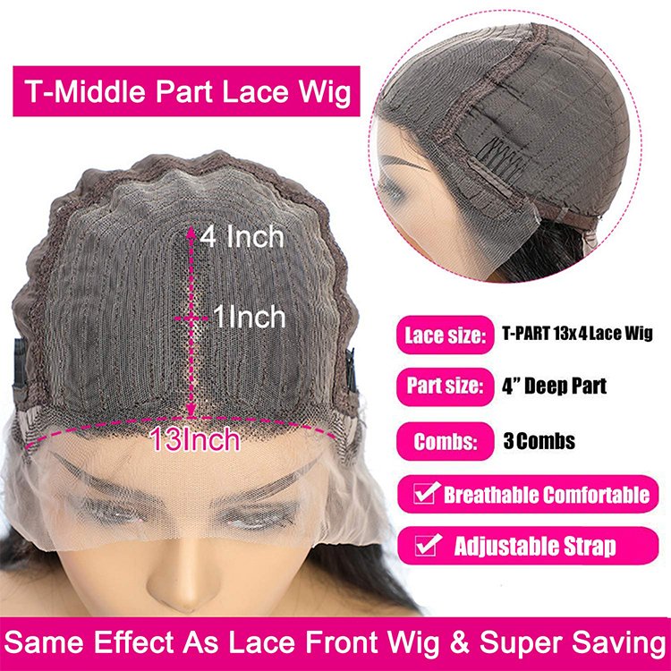 Virgin Hair Wig Lace Front Human Hair Wigs for Black T Shape Middle Part Deep Wave 150% Density Pre Plucked Curly Women Short