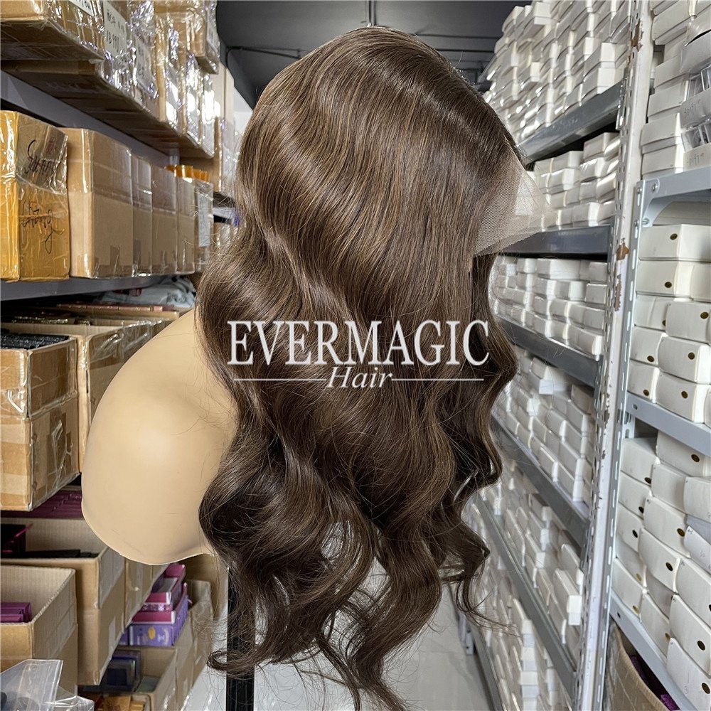 Hot Selling Brown Highlight Transparent 13*6 Lace Front Wig with Dark Root Double Drawn Balayage Cuticle Aligned Human Hair Wigs