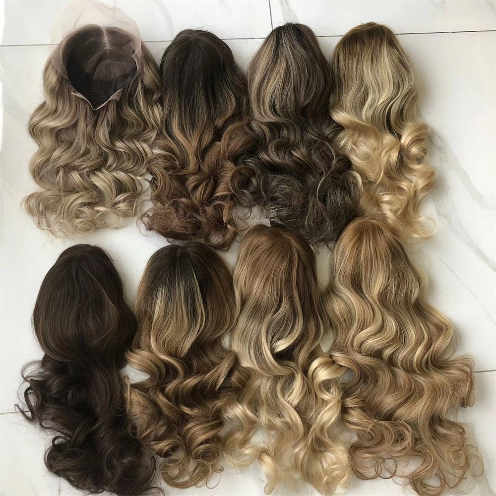 Hot Selling Brown Highlight Transparent 13*6 Lace Front Wig with Dark Root Double Drawn Balayage Cuticle Aligned Human Hair Wigs