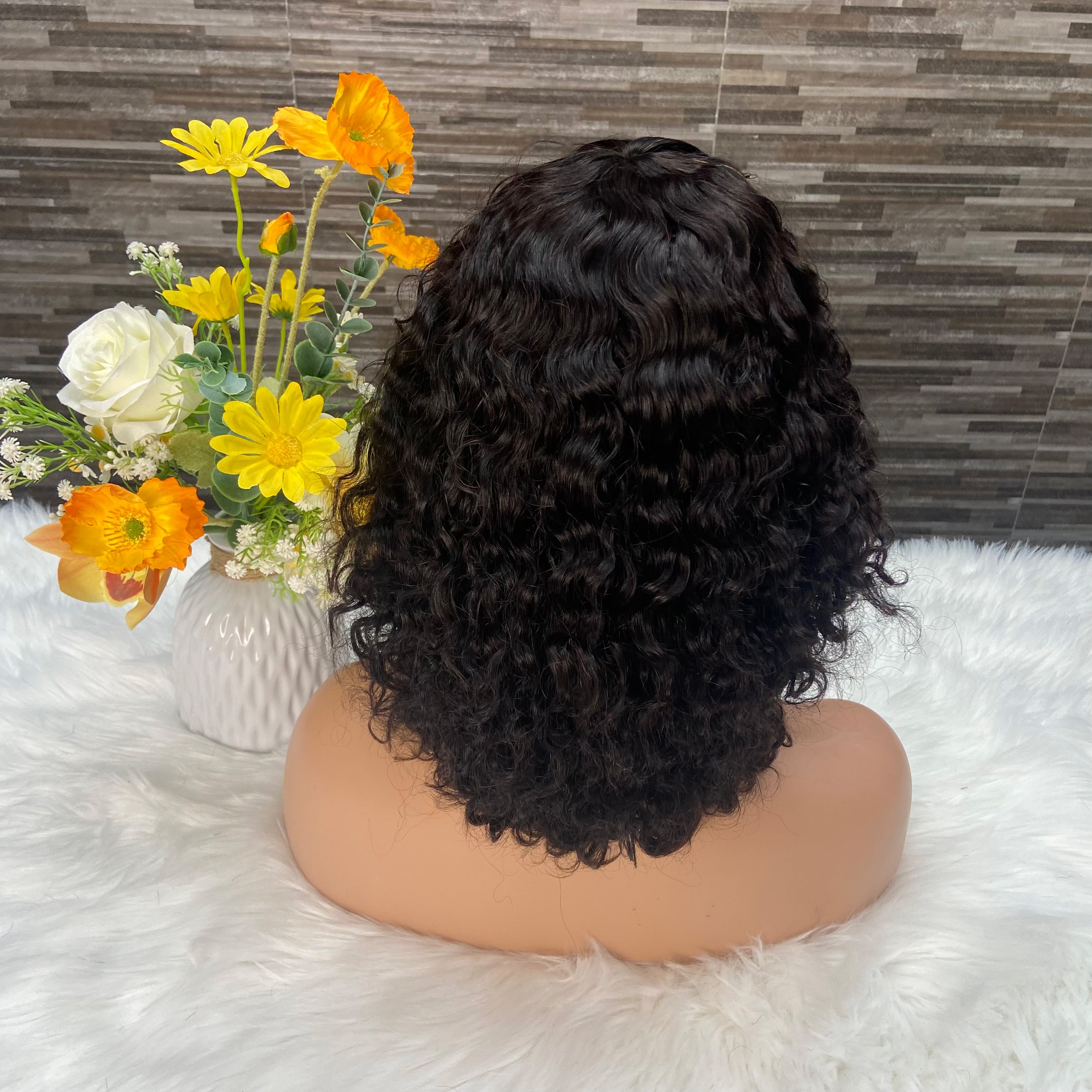 Water wave machine made bob wig,Brazilian Remy Hair 100% human hair wig,Natural color Short water wave Bob With Bangs Wigs