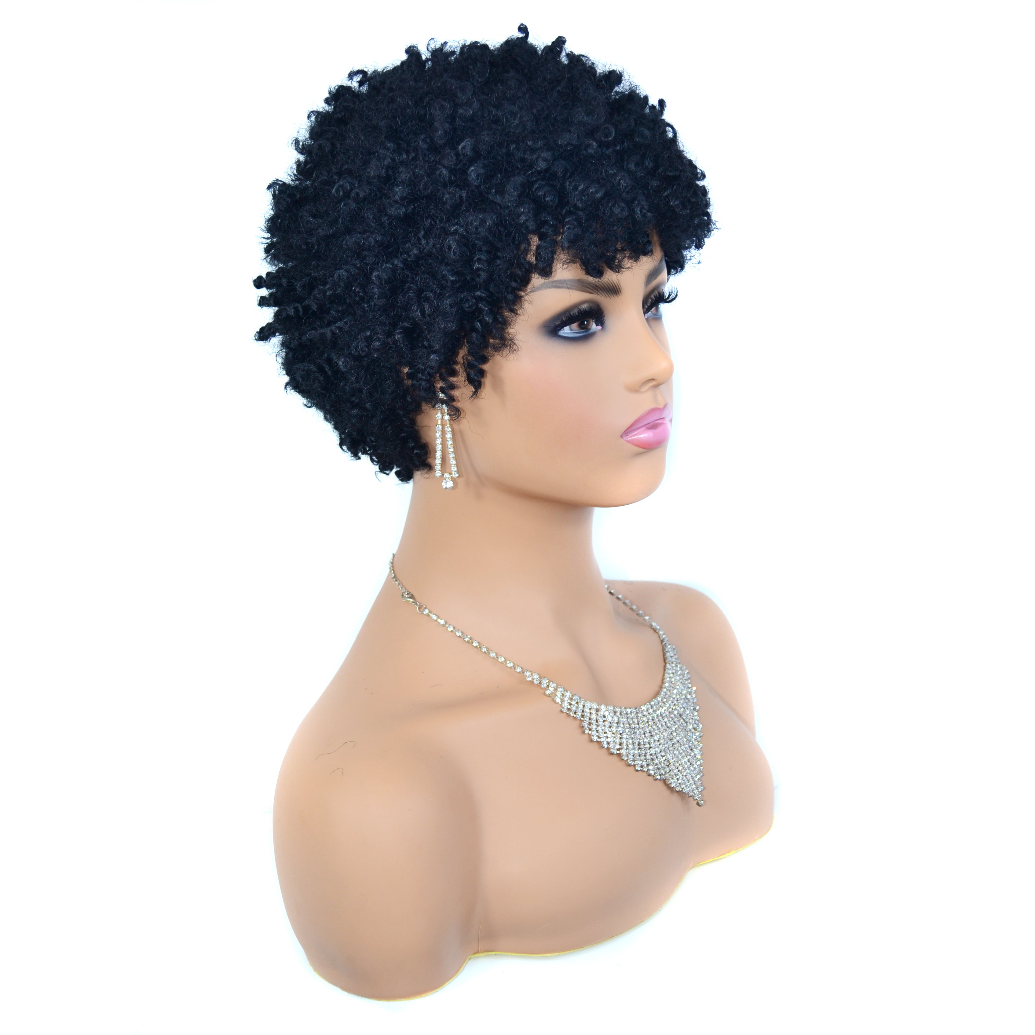 Short Curly Wigs For Black Women Cheap Pixie Cut Short Human Hair Wigs Non Lace Wig Machine Made Black Color Brazilian Hair