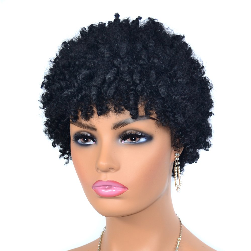 Short Curly Wigs For Black Women Cheap Pixie Cut Short Human Hair Wigs Non Lace Wig Machine Made Black Color Brazilian Hair