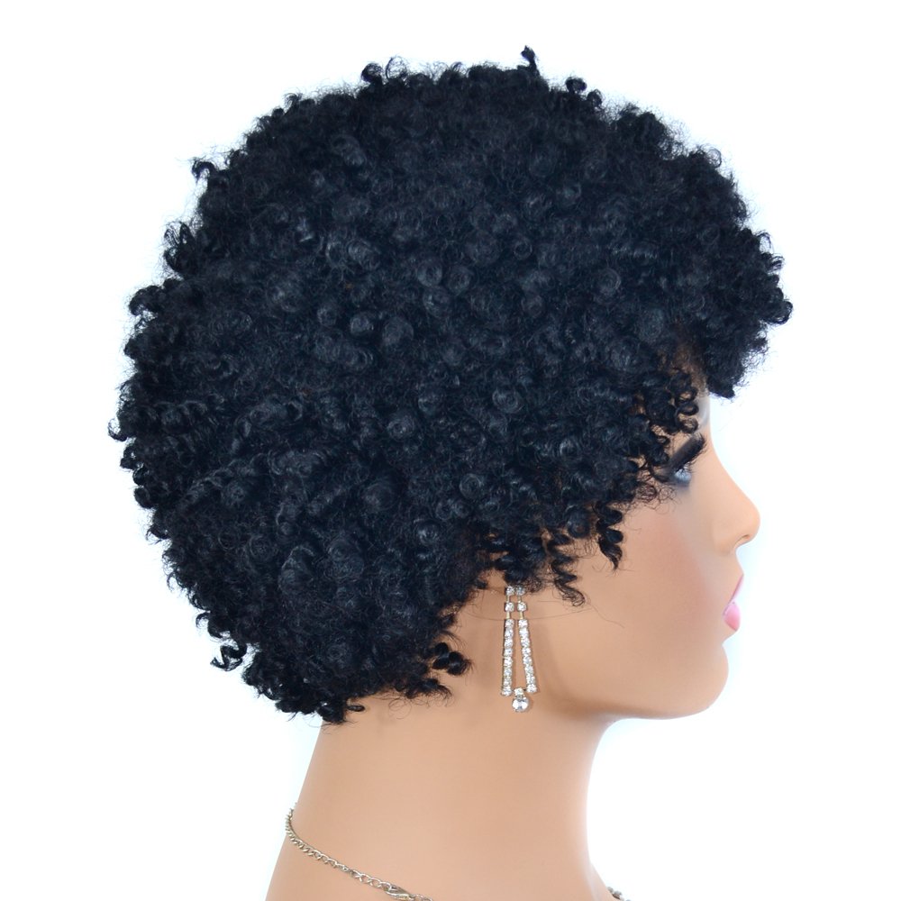 Short Curly Wigs For Black Women Cheap Pixie Cut Short Human Hair Wigs Non Lace Wig Machine Made Black Color Brazilian Hair