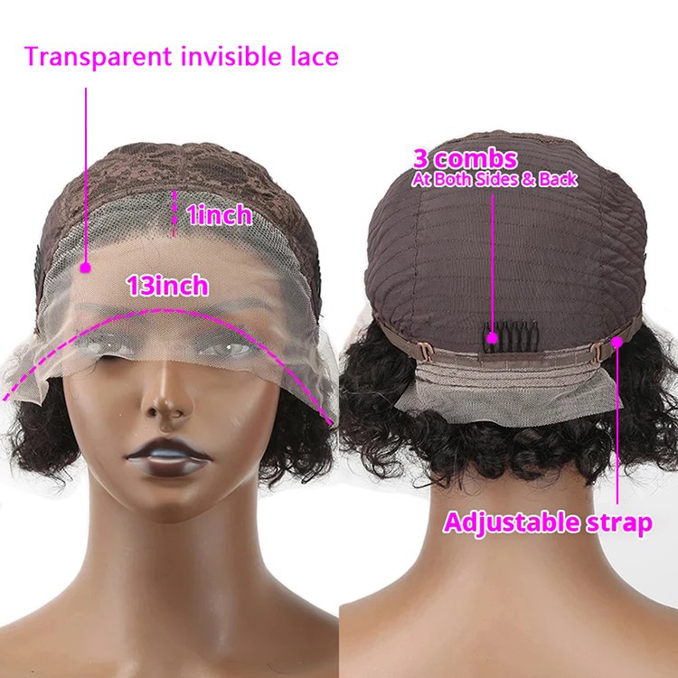 Short Curly Pixie Cut Wig 13x1 Transparent Lace Front Human Hair Wigs for Black Women Cheap Pre Plucked Natural Hairline
