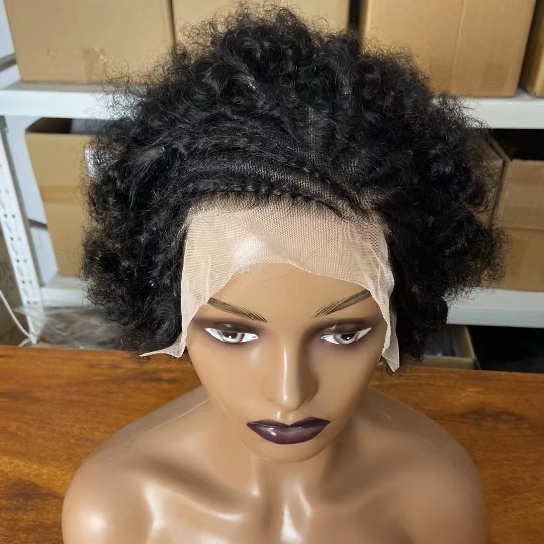 Cheap High Puff Afro Kinky Curly Wig Full Frontal 13x4 Short Bob Lace Front Wig Glueless Short Pixie Cut Natural Human Hair Wigs