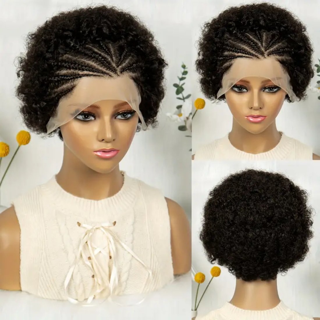 Cheap High Puff Afro Kinky Curly Wig Full Frontal 13x4 Short Bob Lace Front Wig Glueless Short Pixie Cut Natural Human Hair Wigs