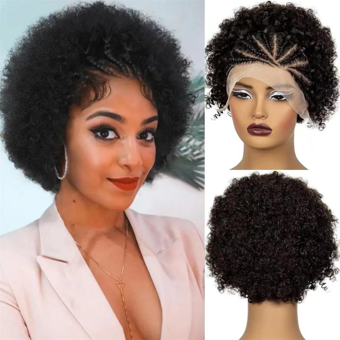 Cheap High Puff Afro Kinky Curly Wig Full Frontal 13x4 Short Bob Lace Front Wig Glueless Short Pixie Cut Natural Human Hair Wigs