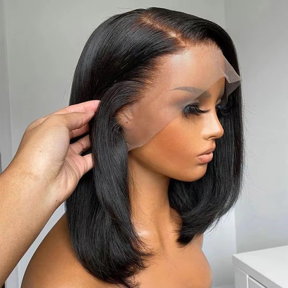 Qeenfy hair Pre-cut Brazilian human hair wig High quality Upgrade hair 150% 180% Density 13x4 Transparent lace foront Bob wigs