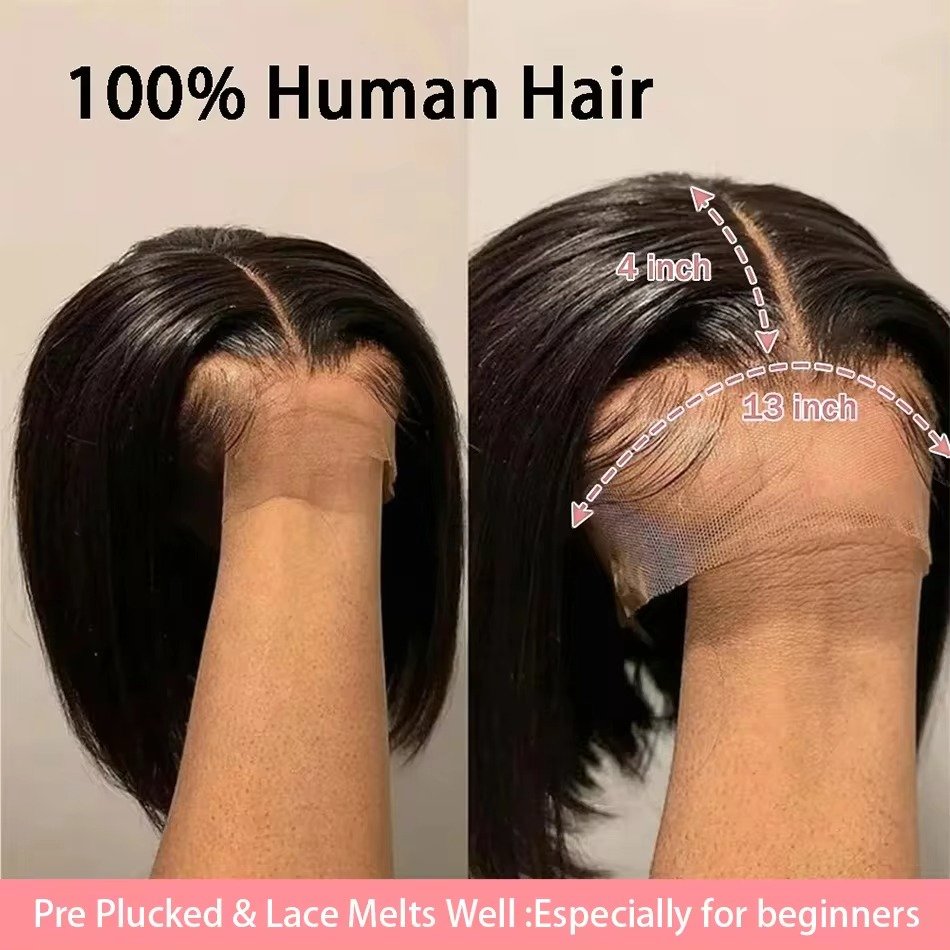 Qeenfy hair Pre-cut Brazilian human hair wig High quality Upgrade hair 150% 180% Density 13x4 Transparent lace foront Bob wigs