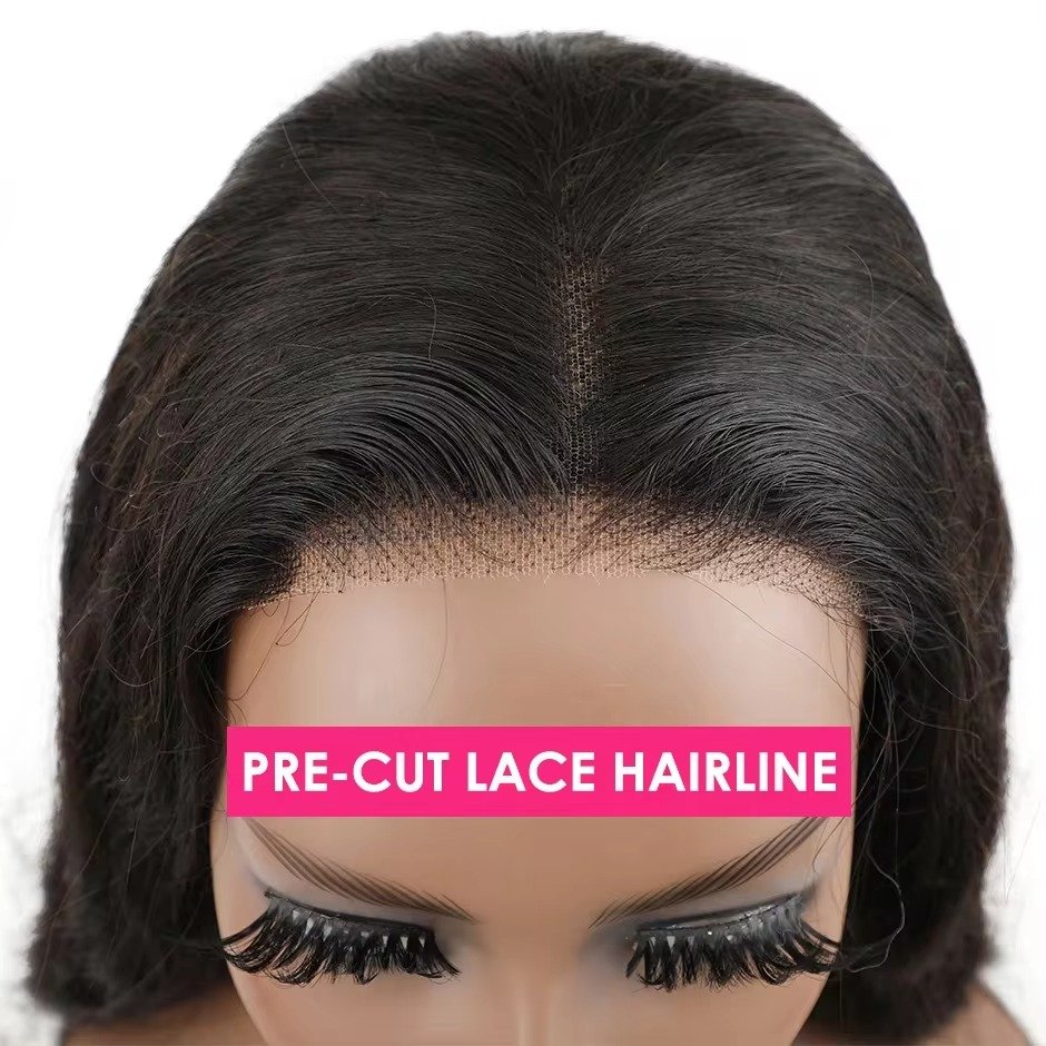 Qeenfy hair Pre-cut Brazilian human hair wig High quality Upgrade hair 150% 180% Density 13x4 Transparent lace foront Bob wigs