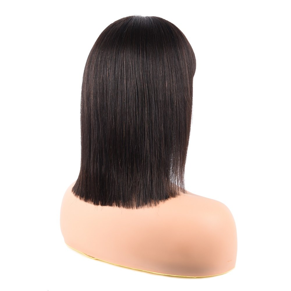 Natural Brown Machine Made Human Hair Wigs Short Bob Wigs with Bangs Glueless Brazilian Hair Bob Cut Wigs